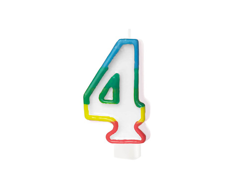 Number candle with colored border number 4 - 8,5 cm - 1 pcs.