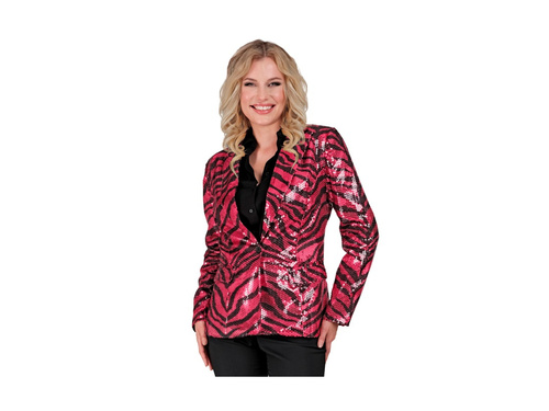 Imprezowa marynarka Party Fashion - różowa cekinowa animal print - zebra