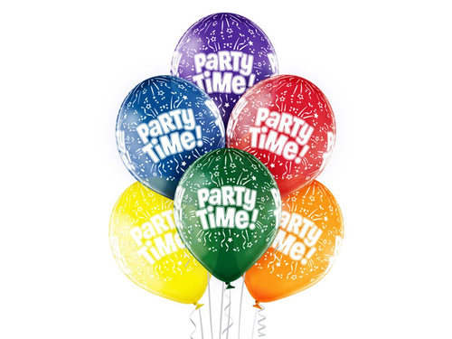 Party Time printed transparent balloons - 12" - 6 pcs.