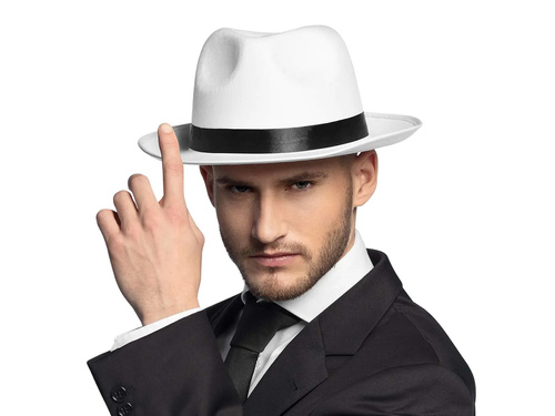 Kapelusz Gangstera biały z czarną lamówką - 1 szt.