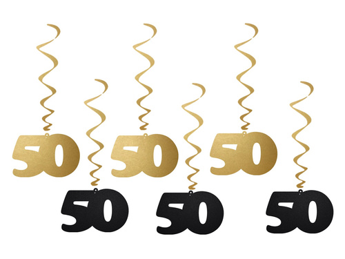 Hanging decoration pigs 50th birthday - 6 pcs.