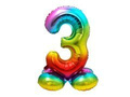 Balon foliowy stojący cyfra 3 tęczowa - 81 cm