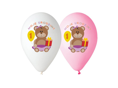 Printed balloons for girls My 1st birthday - 30 cm - 5 pcs.