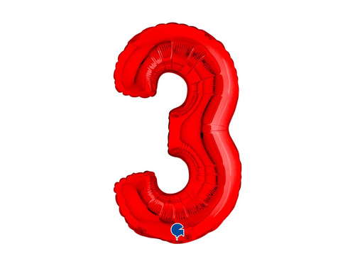 Balon foliowy cyfra 3 czerwony - 14" - 1 szt.