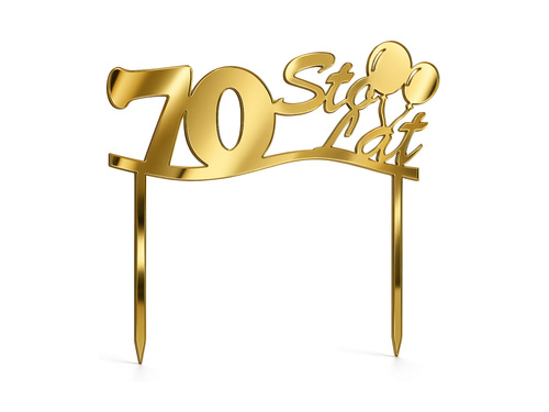 Gold mirrored plexiglass topper for 70th birthday cake