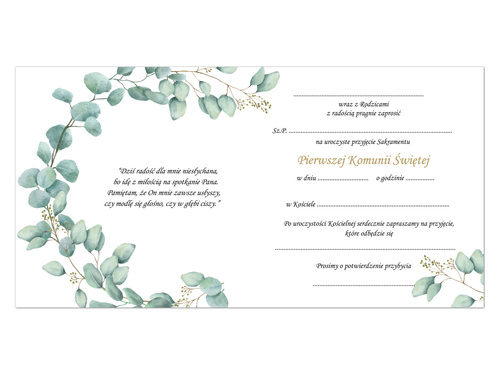 Comunion invitation card & envelope - 6 pcs