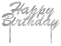 Silver mirrored plexiglass topper for Happy Birthday cake - 20 cm
