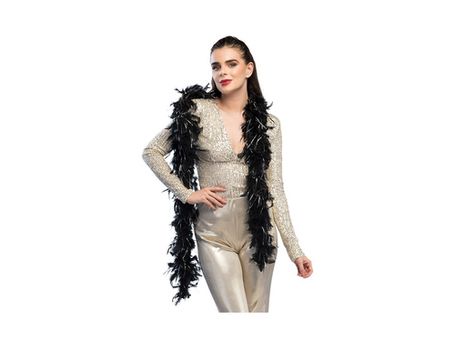 Szal BOA z piór - czarny Glamour ze srebrną nicią - 180 cm