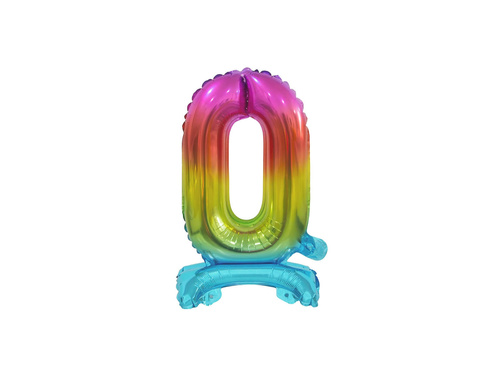 Foil balloon standing number 0 rainbow - 38 cm