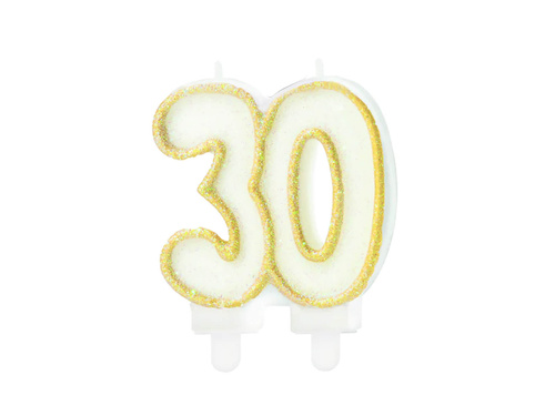 Thirtieth birthday candle glitter gold - 8,5 cm - 1 pcs.