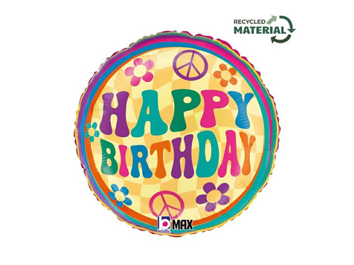 Balon foliowy Retro Happy Birthday- 45 cm - 1 szt.