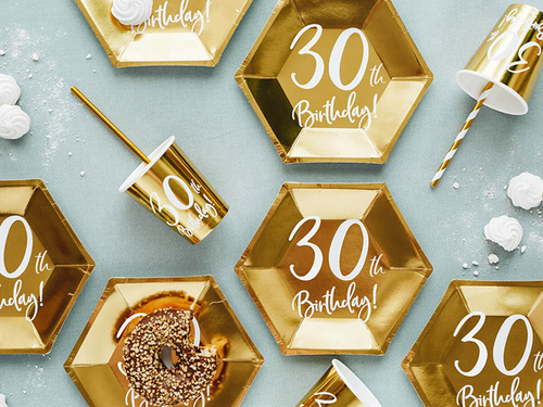 Thirtieth birthday gold plates - 20 cm - 6 pcs.