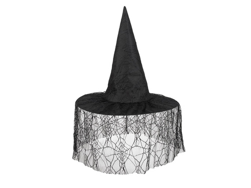 Kapelusz czarownicy czarny z woalką na Halloween - 1 szt.