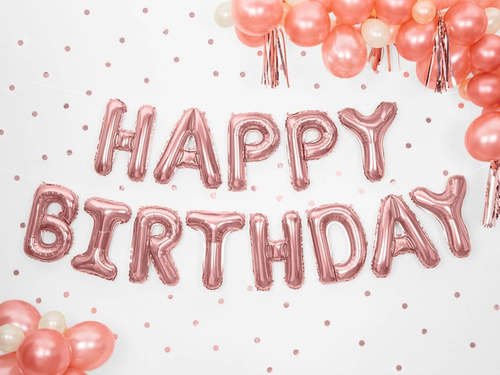 Gold pink Happy Birthday foil balloon 340x35 cm