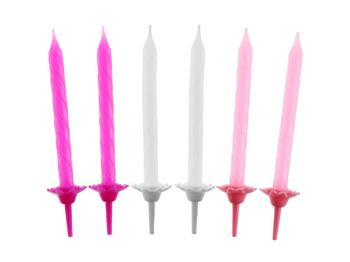 Birthday candles light pink, dark pink and white - 24 pcs.
