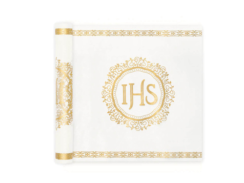 IHS table runner decoration with gold ornament - 30 cm x 5 m - 1 pc.