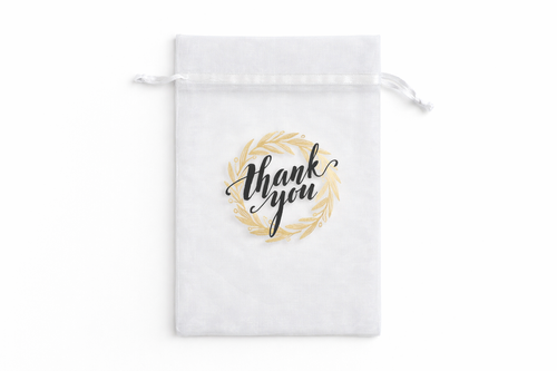 Woreczki z organzy dla gości ze złotym nadrukiem - 9,5 x 14,5 cm - 10 szt.