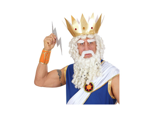 Biała peruka kręcone loki z brodą, wąsami i brwiami