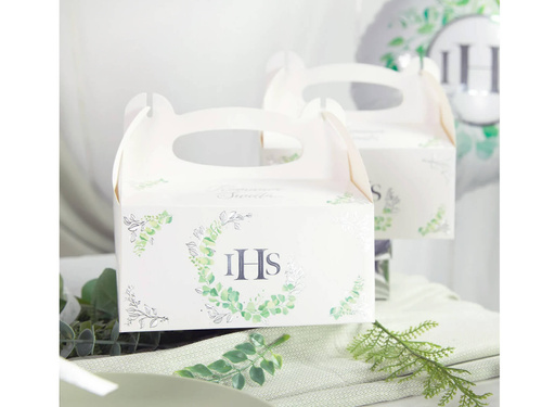 Decorative IHS communion cake boxes with eucalyptus - 10 pcs.