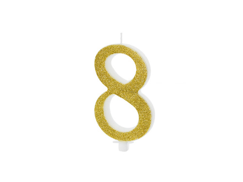 Number candle with gold glitter - 8 - 1 pc.