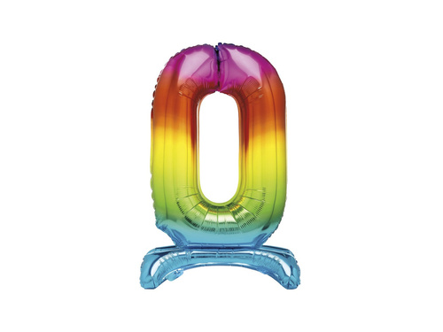 Foil balloon standing number 0 rainbow - 76 cm - 1pc.