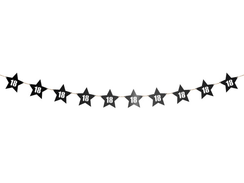 Banner with stars for 18th birthday - black - 14 pcs.