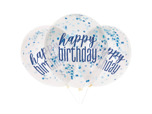 Transparent Happy Birthday balloons with confetti inside - 30 cm - 6 pcs.