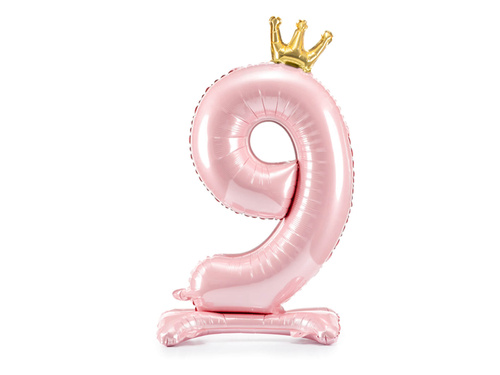 Foil balloon standing number 9 pink with crown - 84 cm - 1 pc.