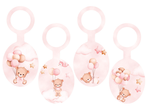 Bottle pendants pink Teddy bears with balloons - 8 pcs.