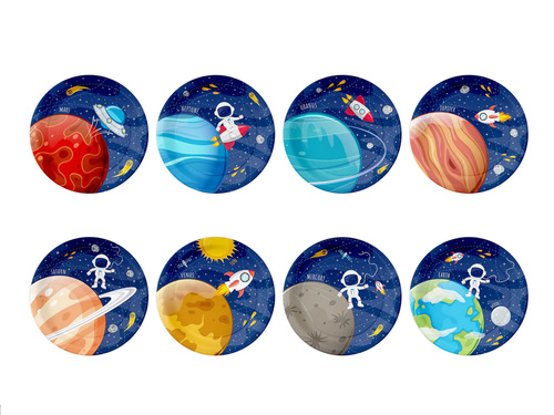Birthday plates Planets - 18 cm - 8 pcs.