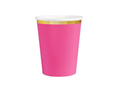 Kubeczki papierowe fuksjowe ze złotym brzegiem - 220 ml - 6 szt.
