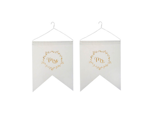 Mr & Mrs chair hangers - white - 30 cm - 1 set.