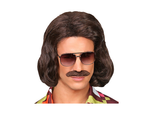 Brązowa peruka Dandy z lat 70. z wąsami