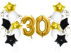 Zestaw balonów na trzydziestkę złoto-czarny - 21 szt.