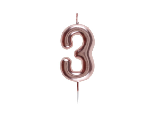 Rose gold number candle - 3 - three