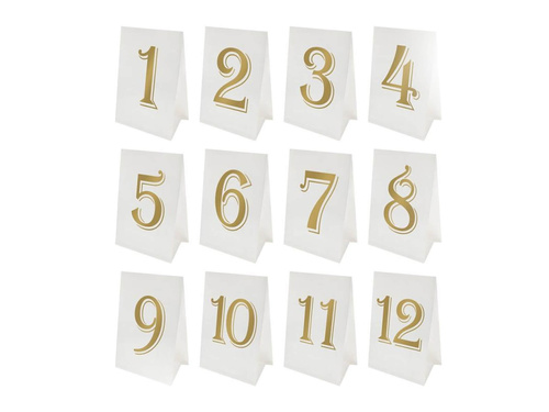 Table numbers white and gold - 12 pcs.