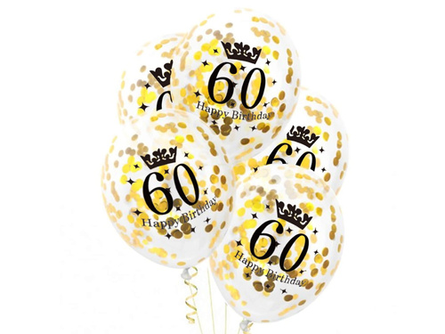 Transparent balloons with gold confetti for 60th anniversary - 30 cm - 100 pcs