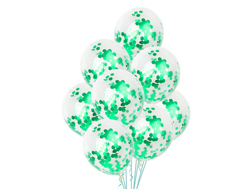 Balony przezroczyste z zielonym konfetti - 30 cm - 5 szt.