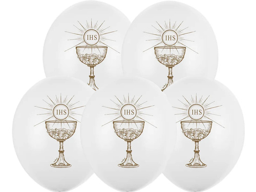 Balloons with gold print IHS Holy Communion - white - 37 cm - 50 pcs.