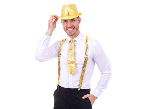 Cekinowy krawat - złoty - 36 cm - 1 szt.