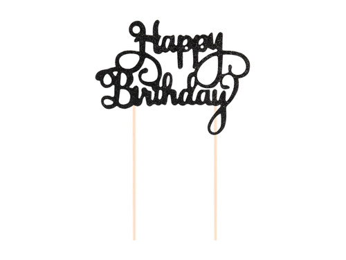 Happy Birthday cake topper glitter black - 1 pc.