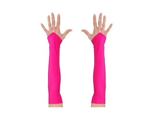 Neonowo różowe satynowe rękawiczki bez palców 43 cm