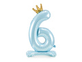 Foil balloon standing number 6 blue with crown - 84 cm - 1 pc.