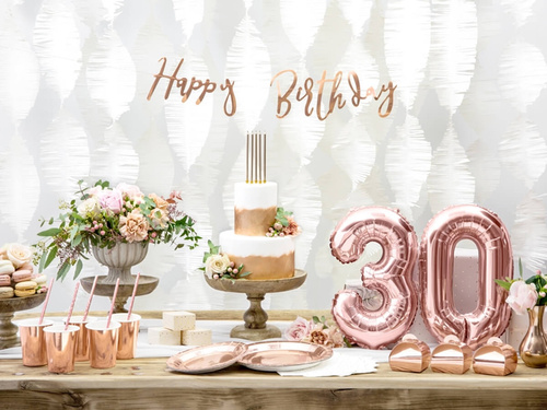 Rose gold banner with the inscription Happy Birthday - 62 cm - 1 pcs.