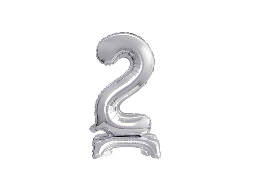 Balon foliowy stojący cyfra 2 srebrna - 38 cm