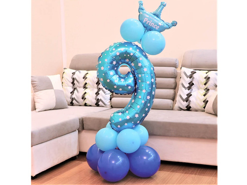 Set of balloons with the number nine blue - 15 pcs.