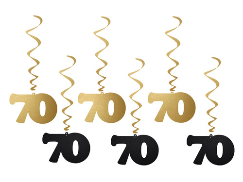 Hanging decoration swirls 70th birthday - 6 pcs.