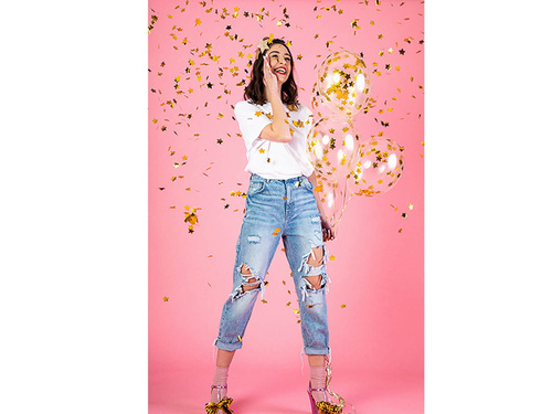 Transparent balloons with gold confetti Stars - 30 cm - 6 pcs.
