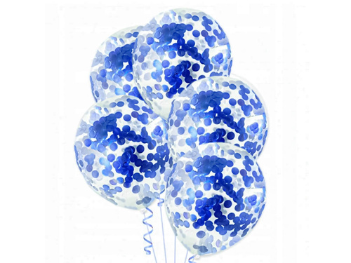 Balony przezroczyste z niebieskim konfetti - 30 cm - 5 szt