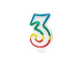 Number candle with colored border number 3 - 8,5 cm - 1 pcs.